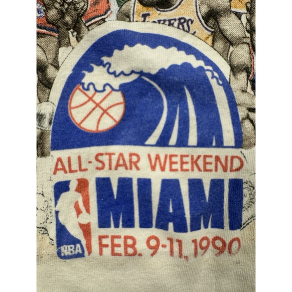 Vintage 1990 NBA All Stars Salem Caricature T Shirt Jordan Miami White Mens Sz L - Picture 5 of 13